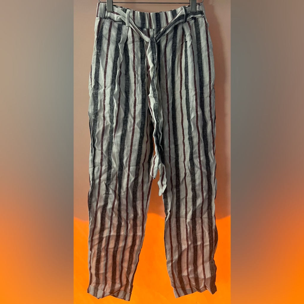 Love Tree Vertical Striped Drawstring Chinos In White, Black, Brown